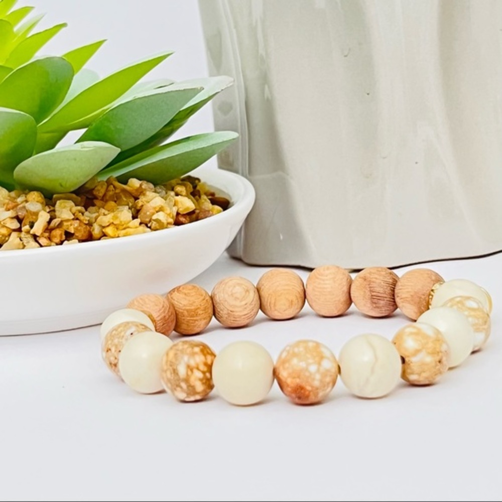 White Sediment Jasper, Fossil River Jasper and Rosewood Bracelet